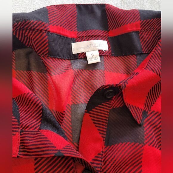 Charming Charlie sheer plaid button up - Picture 4 of 6